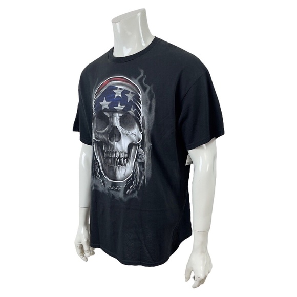 Delta Mens XL Pro Weight Black Crew-neck Biker T-Shirt Skull Liberty Or Death - Picture 3 of 10